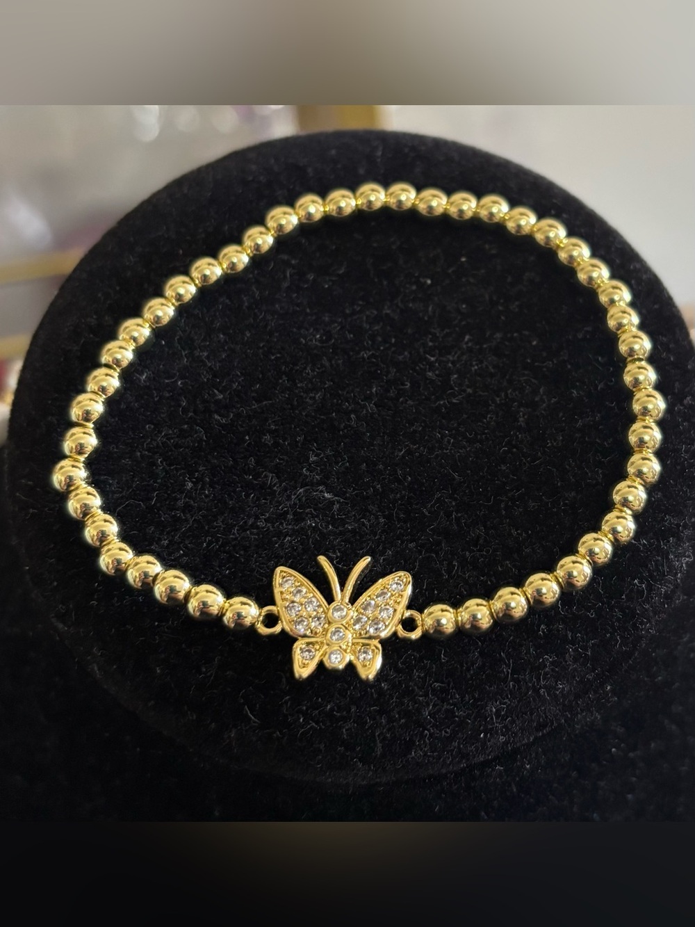 Gold Butterfly Bead Stretch Bracelet - Women Jewelry